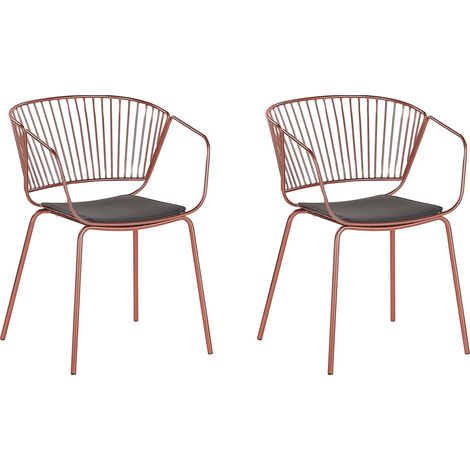Conjunto de 2 sillas de comedor diseño de alambre metal cobrizo asiento de piel sintética negra estilo industrial Rigby
