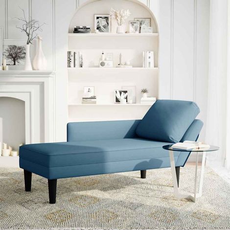 Fauteuil de Salon，Chaise，Fauteuil long avec coussin et accoudoir droit bleu velours CFW800922 (1/5)