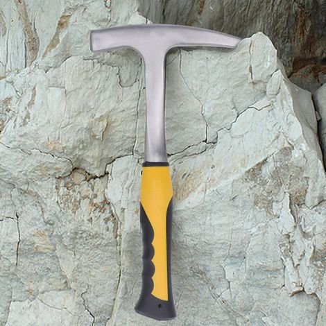 Marteau de géologue, marteau d'exploration, tête pointue, marteau à tête plate, bec pointu, marteau d'exploration géologique à bec de canard, manche jaune, grand marteau de géologue à tête pointue
