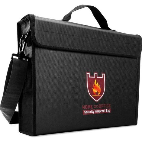 Sac ignifuge pour argent et documents, résistant au feu et à l'eau, grand porte-billets et enveloppes avec poignée, protège vos objets de valeur, papiers, bijoux, fermeture éclair, noir (1/5)