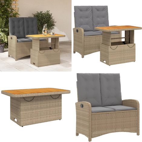 2-tlg. Garten-Essgruppe mit Kissen Beige Poly Rattan - Gartentisch - Sitzbank