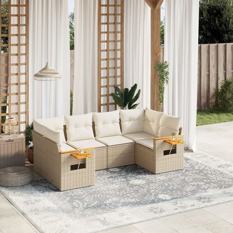 vidaXL Salon de jardin avec coussins 6 pcs beige résine tressée (1/5)
