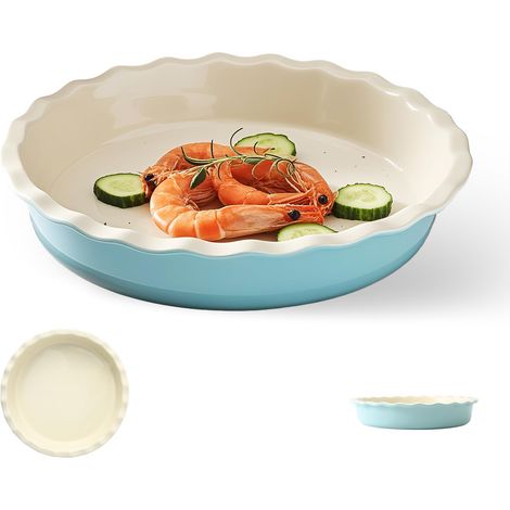 Plat à quiche en céramique – 25,5 cm – Passe au four – Pour quiche, tarte, pizza  Passe au micro-ondes et au lave-vaisselle – Surface antiadhésive (1/5)