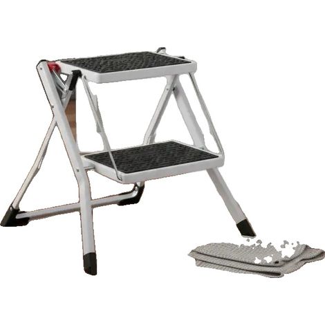 Escalera doméstica de 2 peldaños, plegable, color gris claro. (1/2)