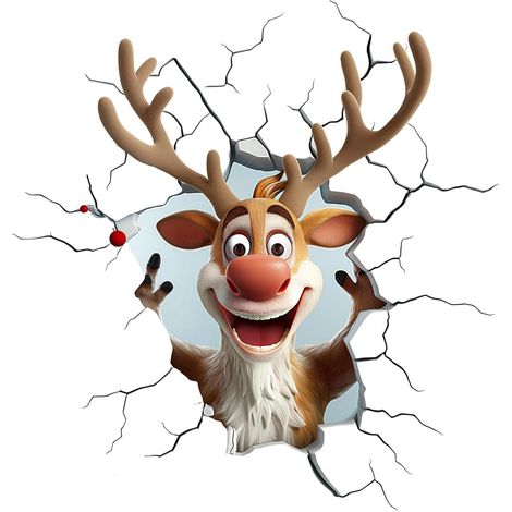 Stickers muraux de Noël pour fenêtres décoratifs 3D repositionnables - rennes porte réfrigérateur ,