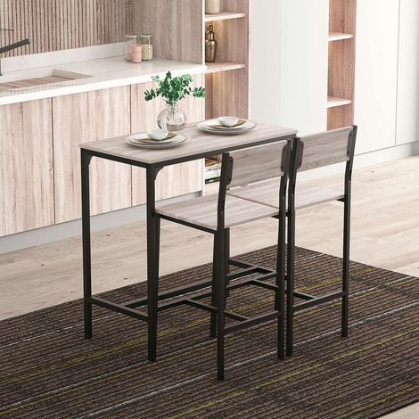 Ensemble table de bar avec 2 chaises, 3 pièces, table haute 89 x 45 x 87 cm, MDF, naturel et noir (1/5)