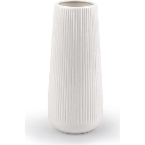 Vase en Céramique Blanc Décoratif - Moderne avec Rainures pour Fleurs, Herbe de la Pampa - Petit Format pour Maison, Salon, Table à Manger, Entrée, Bureau (1/5)