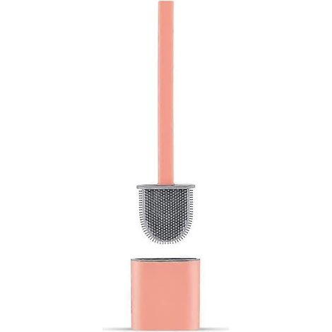 Brosse de toilette en silicone Yaju avec support en plastique, ensemble de nettoyage hygiénique flexible pour salle de bain, gel de silicone (rose) (1 pièce) (1/5)