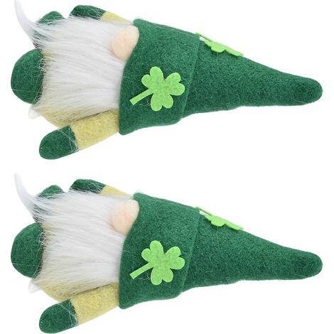 Lot de 2 nains en peluche faits main, mignons, sans visage, avec chapeau vert, décorations pour la Saint-Patrick, pour canapé ou table à manger (style masculin). (1/5)