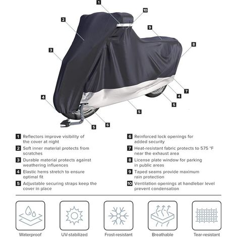Motorradabdeckung für den Innen- und Außenbereich [Größe XL] Wasserdichte Rollerabdeckung, für den Winter, schützt den Lack und ist hitzebeständig (245x10x5x125cm) (1/5)