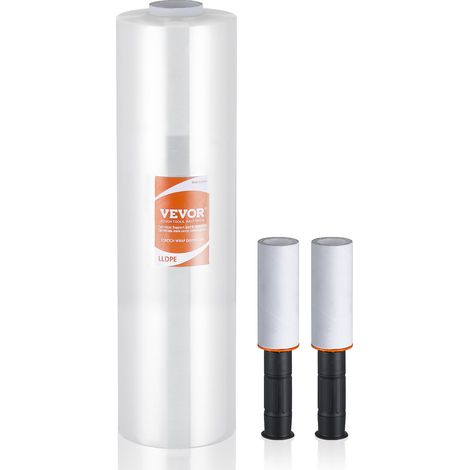 VEVOR Película Elástica, 366 m de Longitud, 1 Paquete, Calibre 80, Rollo de Envoltura Elástica Transparente y Duradero, Película Retráctil Resistente con Asas para Envolver Pales, Envío en Movimiento
