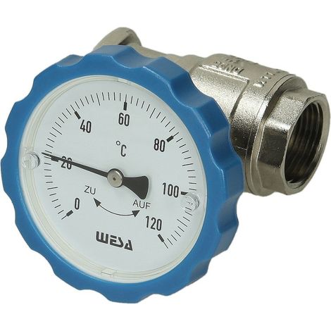 WESA-ISO-Therm robinet à bille p. pompe 1’’ SKB, avec poignée thermomètre bleu