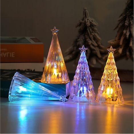 4PCS Sapin de Noël en Acrylique avec Lumières LED,Veilleuse en Forme de Sapin de Noël,Lumière Décorative pour Atmosphère,Idéale pour Table,Rebord Fenêtre,Chambre à Coucher,Salon,Chevet (1/5)
