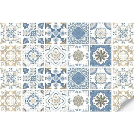 24 Pcs(20x20cm) Autocollant de carrelage bleu Peel and Stick Dosseret, décoration en PVC imperméable à l'eau et à l'huile Peel (1/4)