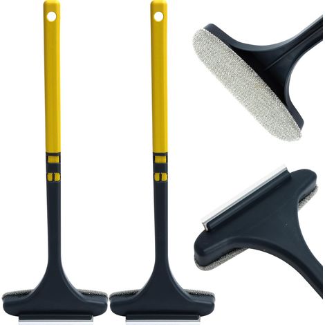 Lot de 2 brosses de nettoyage pour moustiquaire, outil de nettoyage de fenêtre 2 en 1, raclette de fenêtre et lave-glace avec poignée, contient deux brosses à joints, nettoyant humide et sec (1/5)