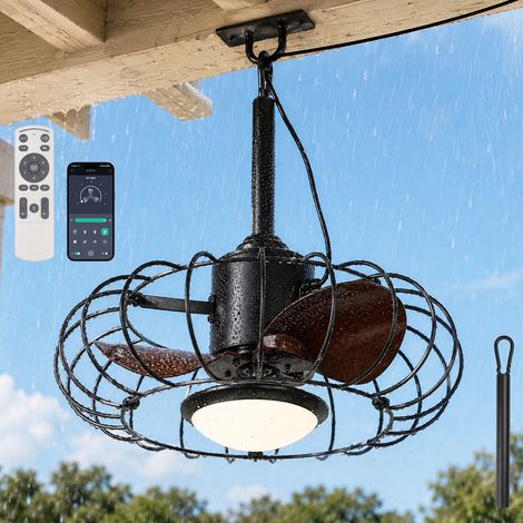 HEMVOR PatioGuard Ventilateur de plafond extérieur IP65 50 cm avec lampe LED 38 W, 6 vitesses, télécommande et application, noir (1/5)