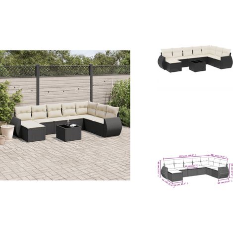 9-tlg. Garten-Sofagarnitur mit Kissen Schwarz Poly Rattan - Gartenmöbel Set - PE-Rattan Möbel - Outdoor Lounge - Esstisch Set - Gartenlounge (1/3)