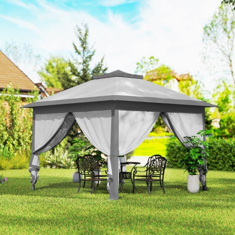Gazebo da Esterno Pieghevole ad Altezza Regolabile con Zanzariere, 3.3x3.3x2.8 m, Grigio (1/5)