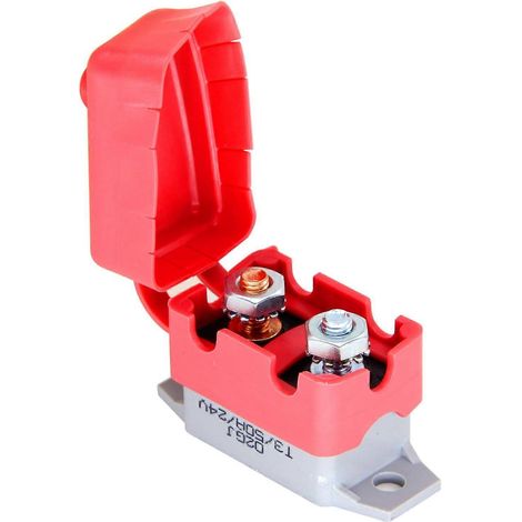 Disjoncteur à réarmement manuel 6-28V 50A, compatible avec les automobiles, les camping-cars et les navires, avec manchon de protection rouge, 50 ampères. (1/5)