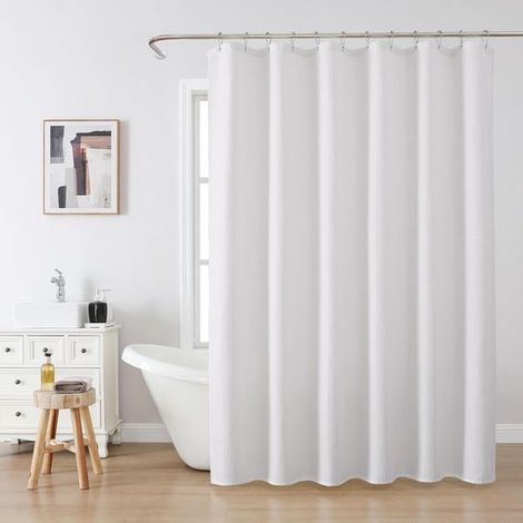 Wasserdichter Duschvorhang mit Waffelstruktur (weiß, 180x180cm), Polyestervorhang mit 12 Kunststoffhaken. (1/5)