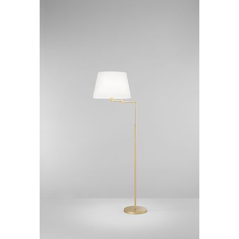 Lampadaire en métal or mat avec abat-jour blanc, structure articulée réglable, design moderne pour éclairage intérieur, 1x35W E27 par Perenz