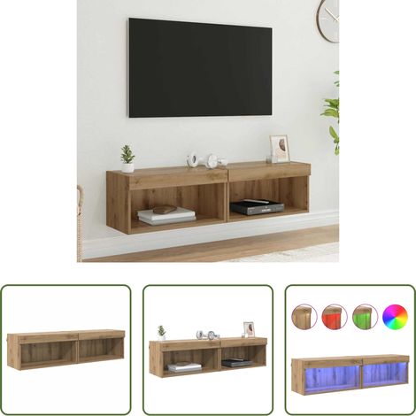 Bois d'ingénierie -  Ensemble meuble TV avec LED Chêne artisanal Bois d'ingénierie (1/5)