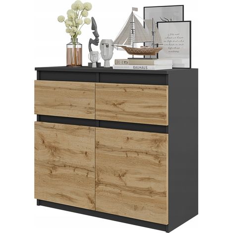 WOTAN Kommode, Anthrazit/Eiche, 2 Türen, 2 Einlegeböden, 80 cm breit, für das Wohnzimmer