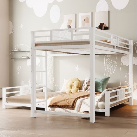 L-förmiges Metall-Etagenbett 90x200 über 140x200, weiß OKMYHOME (1/5)