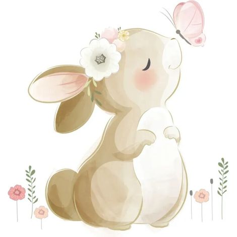 Stickers muraux lapin papillon dessin animé pour chambre d'enfant, salon, chambre à coucher, stickers muraux décoratifs pour garçon et fille, stickers muraux pour chambre de bébé, stickers muraux lapi