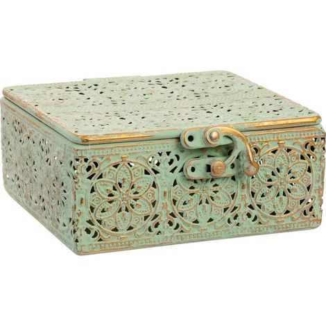 Caja de metal verde 12.5x12.5x6h cm