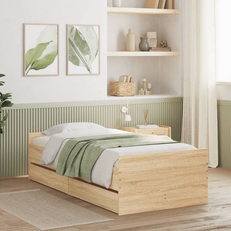 Estructura de cama con cajones roble 100x200 cm
