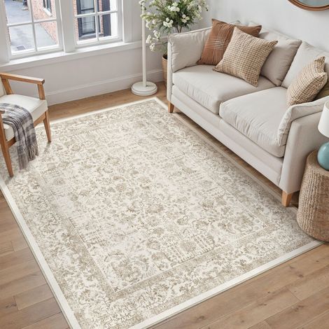 Vintage Tapis Salon 150x210cm Marron Lavable en Machine Rug Chambre Adulte Grand Rugs,Descente de Lit, AntidéRapant Carpet,Interieur Doux Poil Ras,Salle a Manger Carpets,Bureau (1/5)