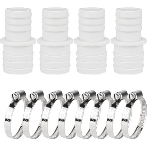 Lot de 4 Raccords de Tuyau Piscine 32/38 mm avec 8 Colliers de Serrage Inox, Adaptateur Universel pour Tuyau de Piscine Hors Sol et Pompe de Piscine (1/5)