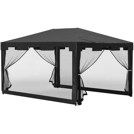 3x4 m großer Event-Pavillon mit Moskitonetzseiten und 2 Eingängen, ideal für Hochzeiten und Empfänge, anthrazitgrau