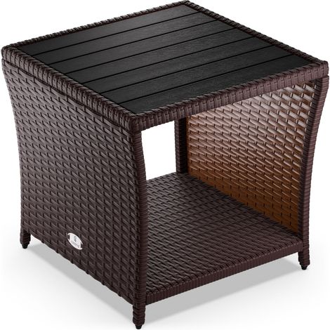 CASARIA® Polyrattan Beistelltisch mit WPC Tischplatte 45x45x40cm 80kg Belastbarkeit Wetterfest Outdoor Garten Terrasse Balkon Tisch Gartenmöbel braun