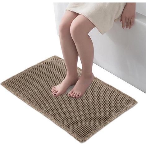 Tapis de douche et de bain - Tapis de sol pour salle de bain - Douche en toute sécurité - Dos antidérapant - 43 x 61 cm - Marron (1/5)