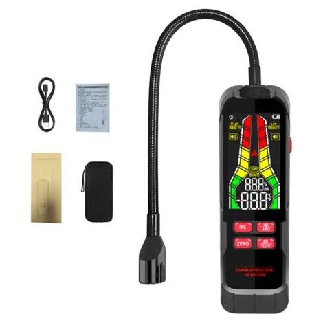Détecteur gaz combustible portatif, testeur fuites gaz naturel, analyse concentration avec test température et alarme sonore lumineuse (1/5)