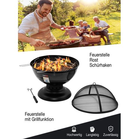 2-in-1 Feuerstelle mit Grillfunktion Ø57cm Grill & Feuerschale aus Stahl inkl. Rost, Deckel & Schürhaken Gartenkamin BBQ Outdoor Lagerfeuer Terrassenofen (1/5)