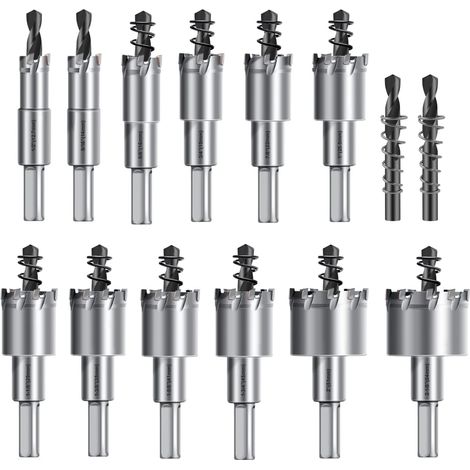 Kit de 14 scies cloches TCT de 12,7mm - 54mm - Scie Cloche En carbure de tungstène Pour métal, acier inoxydable, fer, bois, plastique - Avec 2 forets pilotes supplémentaires (1/5)
