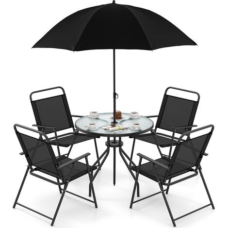 CASART 6 Piece Outdoor Dining Set Patio Garden Table Set for 4, Round Dining Table & 4 Folding Chairs (1/5)