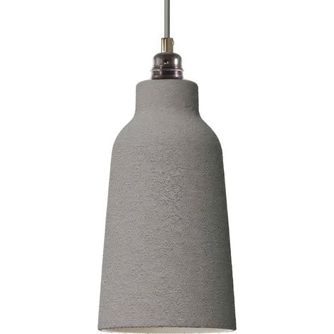 Lampada a sospensione Made in Italy completa di cavo tessile, paralume Bottiglia in ceramica e finiture in metallo  Senza lampadina - Effetto cemento - Bianco - Matter ON/OFF