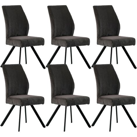 Lot de 6 chaises en velours côtelé et pieds en métal laqué noir coloris anthracite - BANIL (1/5)