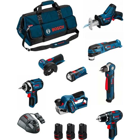 BOSCH Kit BMKB8-28ED3 (GSR12V-15+GDR12V-105+GWB12V-10+GWS12V-76+GOP12V-28+GSA12V-14+GLI12V-80+GHO12V-20+3x2,0Ah+GAL1230CV+HDBAG) (1/5)