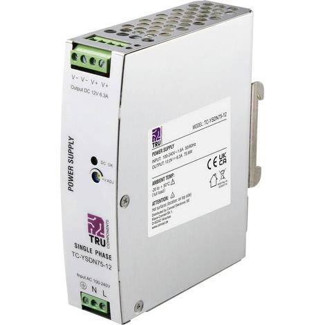 TRU COMPONENTS TC-13804588 Alimentation rail DIN 12 V/DC 6.3 A 75.6 W Nbr. de sorties:1 x Contenu 1 pc(s)