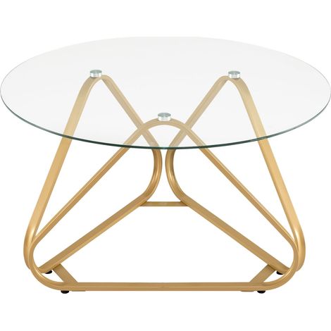 Runder Couchtisch mit gehärtetem Glas und Metallgestell