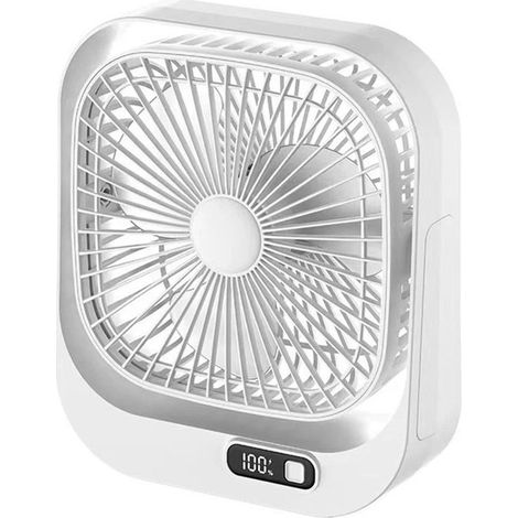 Ventilatore da tavolo - Ricaricabile tramite USB - Silenzioso e leggero - Con display digitale a LED - Regolabile a 360° - 3 velocità del vento - Ventilatore nero con motore brushless - Adatto per uff