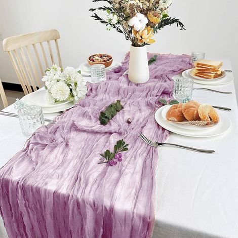 Chemin de Table en étamine, Chemin Table pour événement, Mariage Decor, Noël, Beige, 90×300CM,Rose violet (1/5)