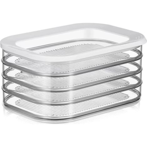 Boîte Conservation Empilable avec Couvercle – Sans BPA – 4 Compartiments + 1 Couvercle – Pour Viande Cuite et Charcuterie – Transparent (1/5)