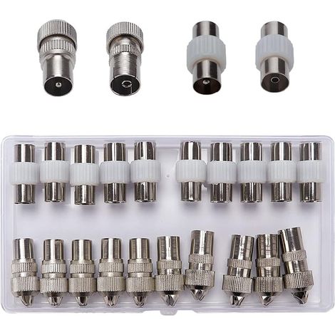 Antennenanschluss-Sets, 5 × Buchse und 5 × Stecker Koaxial TV-Antennenkabel-Stecker-Adapter, RF TV-Kabel Antennenanschluss-Stecker, Koaxial-Kupplung, Silber (1/5)