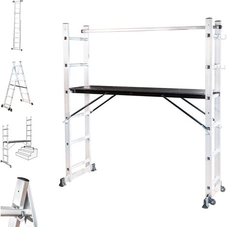 Echafaudage roulant SCAFFOLDAX2X6, échafaudage jardin et pliant multifonction 4 en 1, echelle 2 plans, H max Travail 4,46m, Garantie 5 ans, Hostrom